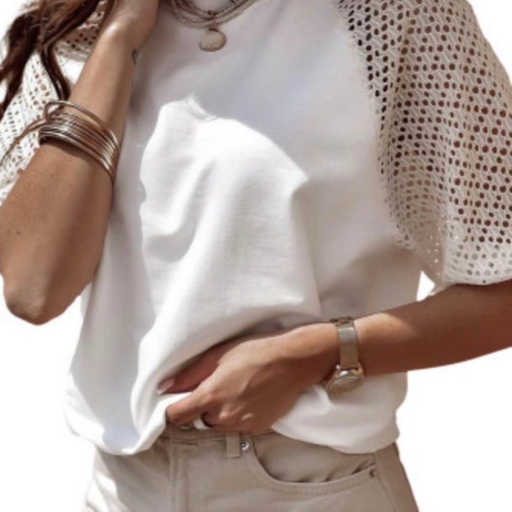 Elegant Lace Sleeve Women's Top 2 Colors - Picture 3 of 4